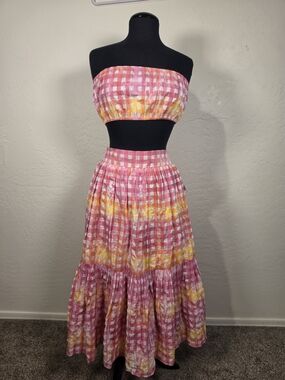 Steele Pink Tie-Dye Gingham Maxi Skirt - Women